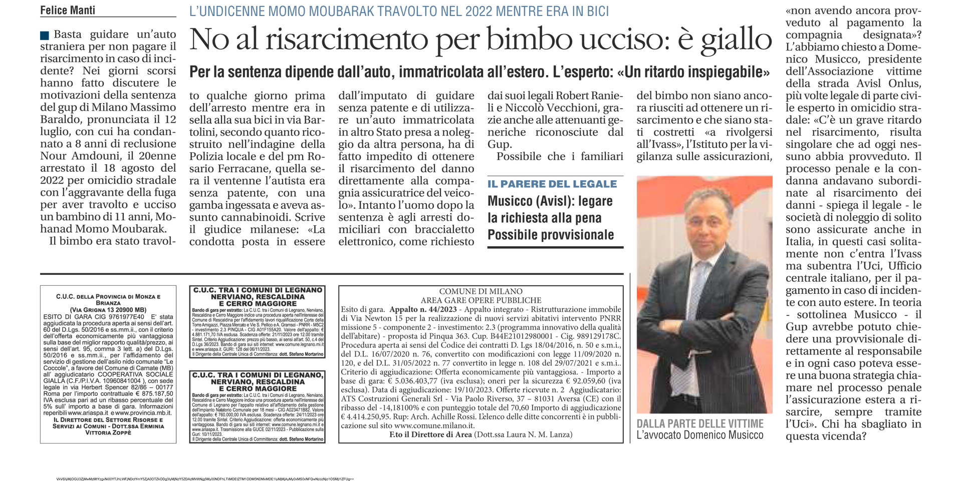 Risarcimento del piccolo Momo, Musicco ai giornali: "Inspiegabile ritardo"